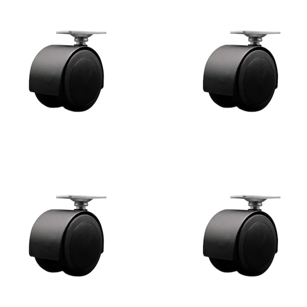 2-3/8'' Floor Safe Black Hooded Twin Wheel Caster Top Plate , 4PK